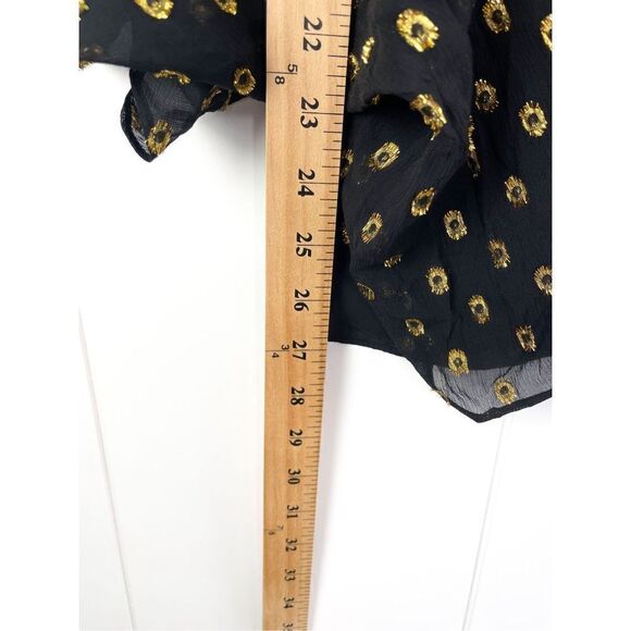 Anthro Greylin Black Gold Flutter Sleeve Sheer Polka Dot Button Down Back Top S - Picture 3 of 11